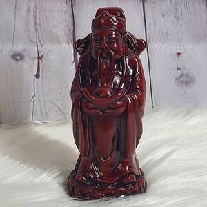 Vintage Hand Carved Stone Brown Buddha Wise Man Figure Holding Bowl Ball 5.5”